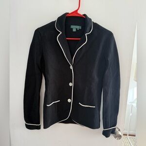 Lauren Ralph Lauren Black Knit Blazer with White Trim Size M